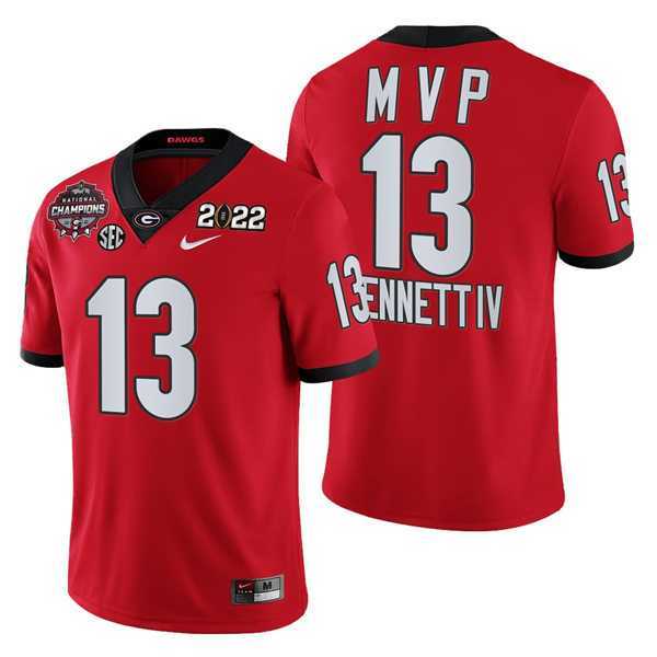 Men%27s Georgia Bulldogs #13 Stetson Bennett IV Red 2021-22 National Champions College Football Game MVP Jersey Dzhi->georgia bulldogs->NCAA Jersey